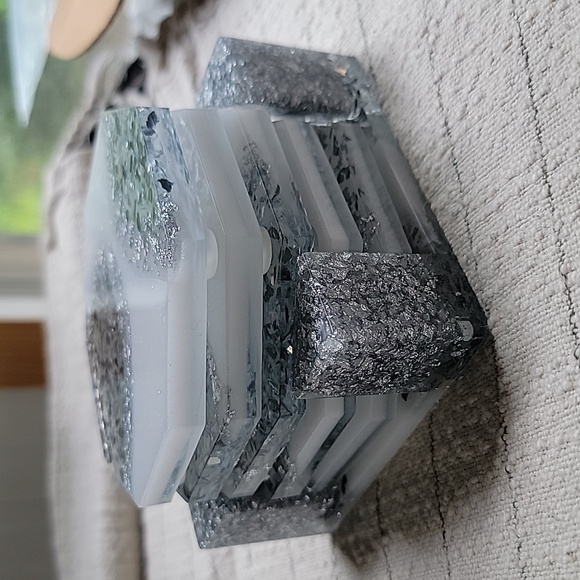 Handmade Shattered Glass Effect Glittery Silver Unique Coaster Set - Picture 3 of 7
